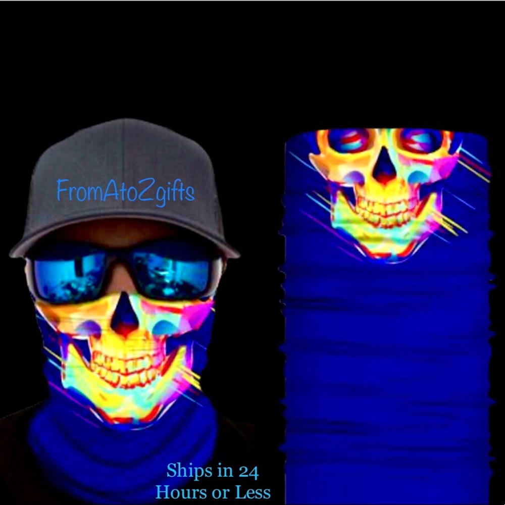 Neon Skull Paint  16 n 1 Neck Gaiter Face Cover Dust Mask Biker Rag